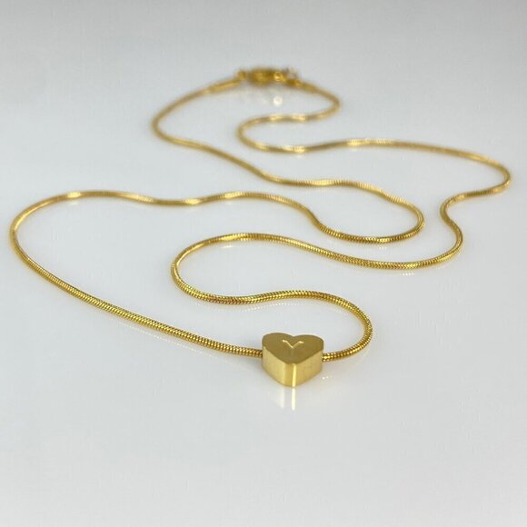 Gold Plated Stainless Steel Heart Initial Letter Necklace - Picture 8 of 16